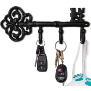 IRISVITA Key Holder for Wall Decorative, Antique Black Cast Iron Key Holder, Rustic Key Hooks for Wall with 3 Hooks, 8.75 x 3.5 Inches with Gitable Packaging, Matching Screws and Anchors Included