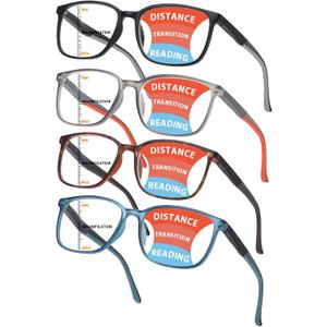 Progressive Multifocus Reading Glasses Men Women Blue Light Blocking Readers with Spring Hinge Two-tone Design (4 Mix Color-1)