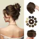 SOFEIYAN Human Hair Bun 100% Real Human Hair 16g Messy Bun Natural Tousled Stretchy Fluffy Donut Updo Elegant Chignon with Elastic Rubber Band Fake Bun Hair Piece for Women - Medium Brown (1PCS)