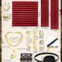 Fourluoo 31 Pieces Pirate Costume Women Rave Accessories Pirate Hat Head Scarf Sash Belt Necklace Earrings for Cosplay Party (Red)
