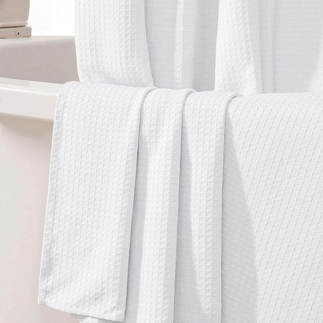 Awellife Waffle Hotel Textured White Shower Curtains for Bathroom Fabric Liner, 72" W X 72" L Inch
