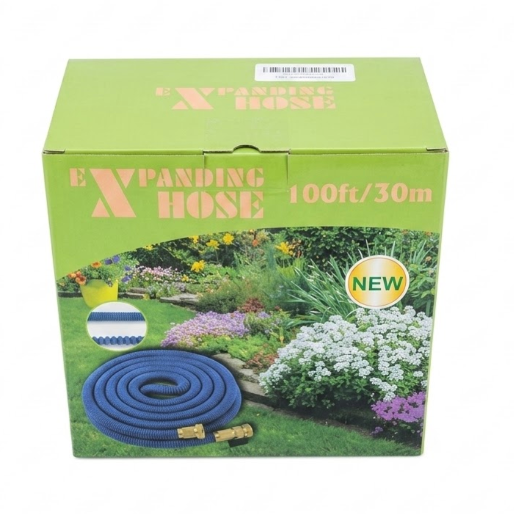 Expandable Garden Hose with 8 Function Nozzle, 100FT - Lightweight Retractable Garden Hose, Water Hose - No-Kink Flexibility, 3/4 Inch Solid Brass Fittings and Double Latex Core