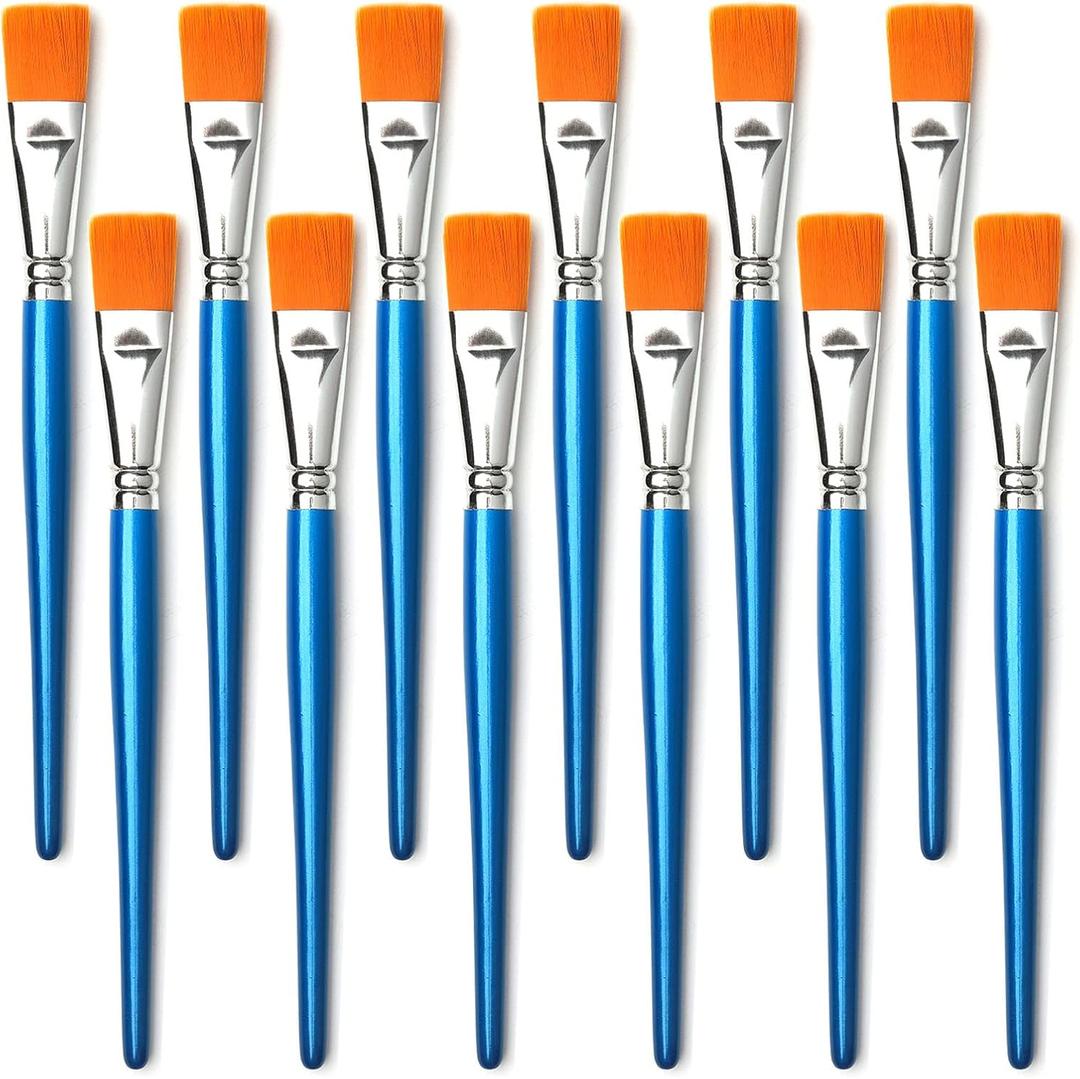 1 inch Flat Paint Brushes for Acrylic Painting,12 Pieces Large Synthetic Paint Brushes Bulk with Wooden Handle for Acrylic, Watercolor, Oil, Crafts, Face Body Art