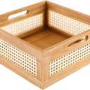 YAHUAN Woven Wooden Storage Crate Box, Decorative Rustic Bamboo Basket With Built-In Handles for Kitchen Pantry, Cabinet, Office, Bedroom, Country Decor (Brown)