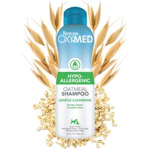 TropiClean OxyMed Hypoallergenic Dog Shampoo for Allergies and Itching, Skin Soothing Shampoo for Pets with Sensitive Skin, Tearless, Cat Safe, 20oz.