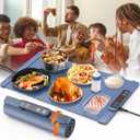 Electric Warming Tray - Full Surface Heating, Rollable & Portable,Premium Silicone Nano-Material, 5 Temperature Settings, Auto Shut-Off Versatile Food Warmer for Gatherings,Heating Mat for Food (Blue)
