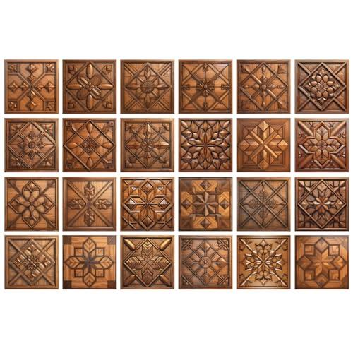 VIRANDA 24PCS Removable Self Adhesive Tile Sticker Peel and Stick Backsplash PVC Art Wall Tiles Decal for Kitchen Bathroom Decor 5.91 x 5.91 inch,Brown