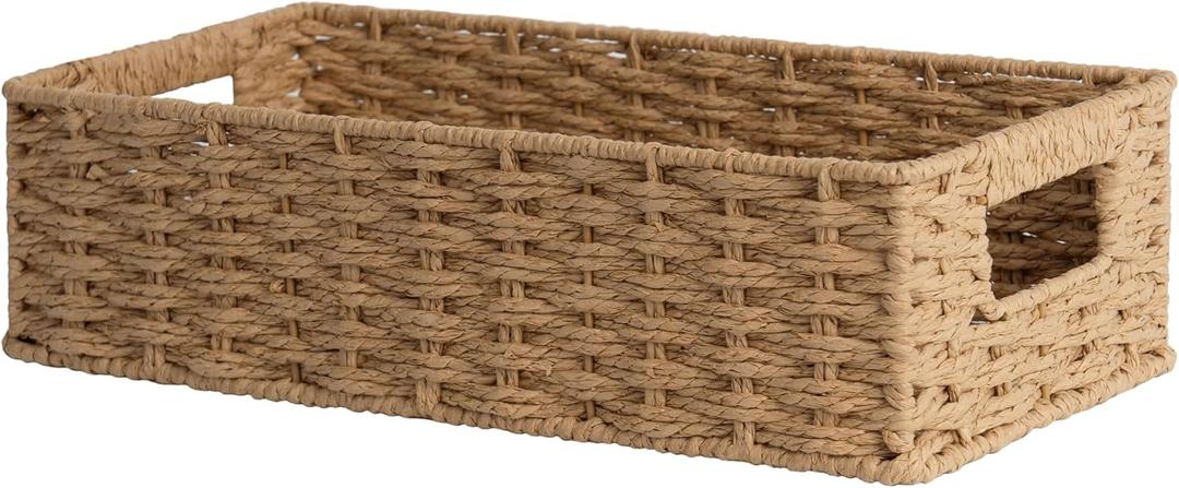StorageWorks Toilet Paper Basket, Orange Round Paper Rope Baskets for Bathroom, Small Toilet Tank Basket, Towel Basket with Built-in Handles, 14 "L x 6 "W x 3 "H, 1 Pack (Orange)