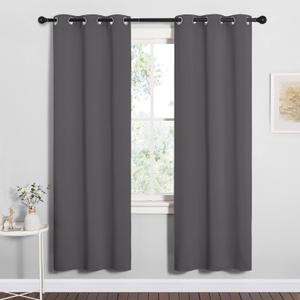NICETOWN Grey Blackout Curtain Panels for Bedroom, Thermal Insulated Grommet Top Blackout Draperies and Drapes for Basement (2 Panels, W34 x L72-inch, Grey) (34"W x 72"L (Pack of 2))