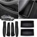 Canvcle 6PCS Under Seat Storage Box Organizer & Door Side Storage Box for 2025 2026 Tesla Model Y Juniper Accessories, Front Seats Underseat Storage Bins Door Tray Insert, Hidden Organizer TPE Black