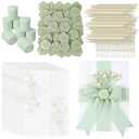Fullhawl 50 Sets Wedding Invitations Wraps Set Pre Folded Vellum Jackets for 5 x 7 Invitations Dried Wax Seal Stickers Chiffon Silk Ribbon for Wedding Birthday Bridal Shower Craft DIY (Green)