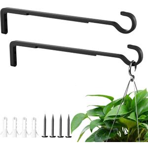 12 Inch Black Heavy Duty Outdoor Plant Hangers for Hanging Baskets, Iron Hanging Plant Brackets for Hanging Plants Outside, Metal Plant Hooks Plant Wall Hooks for Hanging Lantern, Bird Feeder (2 pcs)