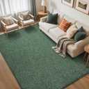 FinRec 5x7 Washable Area Rugs for Bedroom Living Room, Low Pile Thin Rug Solid Color, Non-Slip Carpet Indoor for Home Decor (Green/White)