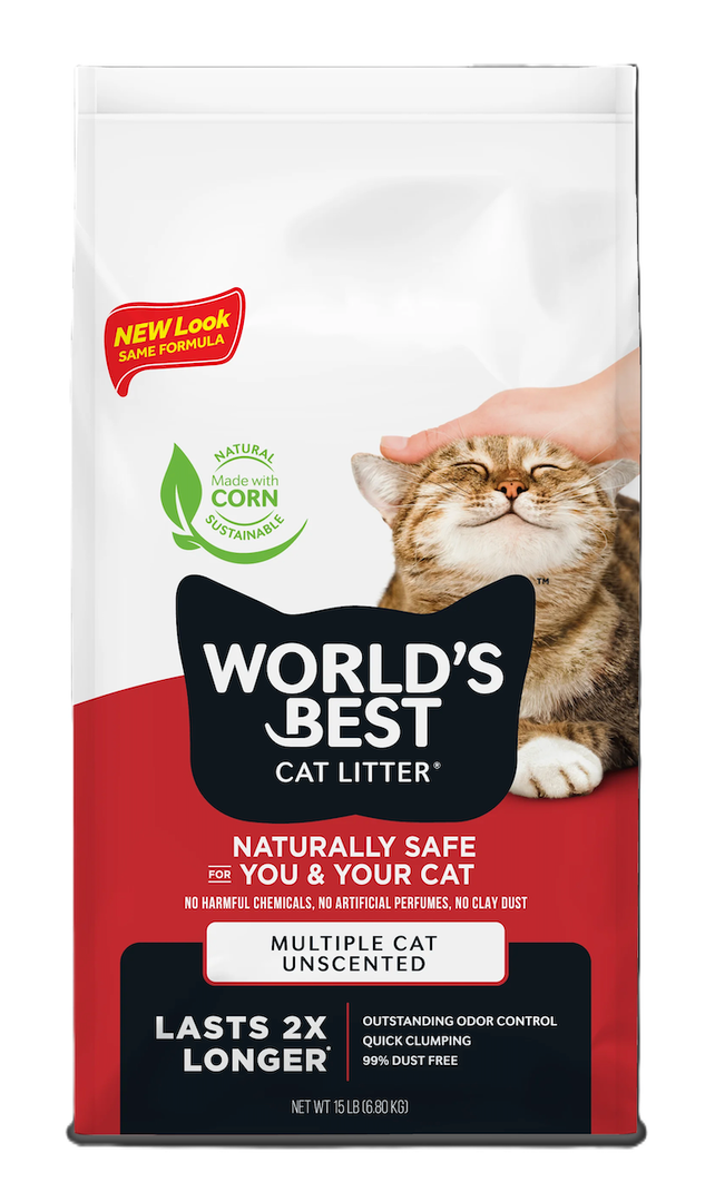WORLD'S BEST CAT LITTER Multiple Cat Unscented, 15-Pounds - Natural Ingredients, Quick Clumping, Flushable, 99% Dust Free & Made in USA - Long-Lasting Odor Control & Easy Scooping