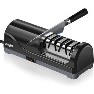 Electric Knife Sharpener for Kitchen, 3-Stage Knife Sharpener Electric with 100% Diamond Abrasives, 20 Precision Angle Guide, Fast & Safe Sharpening for Chef Knives, Home Use & Beginners (Black)