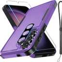 for Samsung Galaxy S25 FE Case with Screen Protector+Camera Lens Cover,Military Grade Heavy Duty Shockproof Phone Cover with Wrist Lanyard Strap for Samsung S25fe,Lavender
