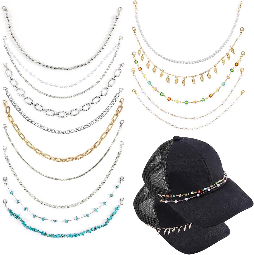 14pcs Trucker Hat Chains Bulk, Detachable Trucker Hat Charms Baseball Cap Chain Trucker Hat Bill Chains Hat Chain Brim Decoration for DIY Hat Jewelry Accessories