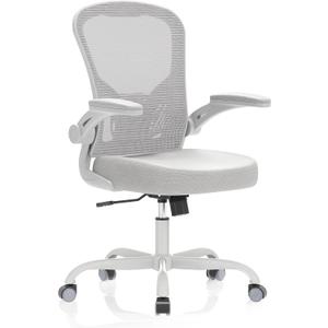 Office Chair, Ergonomic Desk Chairs 330LBS Capacity High Back Mesh Computer Chair with Flip-up Armrests, Comfy Work with Adjustable Lumbar Support, Rolling Swivel Executive Task (One Size, Light Grey)
