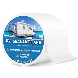 RV Roof Sealant Tape, 4 Inch X 50 Feet RV Repair Seal Tape for Camper Trailer Boat Seam Leaks Roofing, UV Resistant & Weatherproof, White