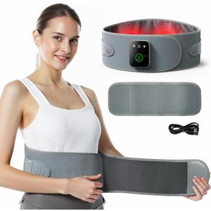 Koonie Cordless Heating Pad for Back Pain Relief, 47-57 Portable Heating Back Brace with 3 Heat Levels, 3 Vibration Mode, 20/30/40Min Timer, 5000mAh Battery, Auto-Off, Lower Back Massager with Heat