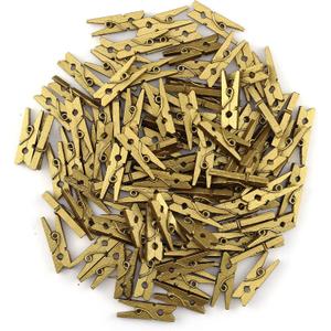 HEEHEE 100 PCS 1 Inch Gold Mini Clothespins Small Clothes Pin Natural Texture Wooden Clips for Food Package Clips Hanging Photo