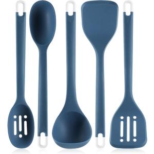 Silicone Kitchen Cooking Utensils Set: MOACC Heat Resistant 13inch Long Kitchen Gadgets, BPA Free Non Stick Rubber Cook Accessories For Food Prep, Frying, Serving, Basting (Dark Blue)