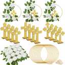 Wesiti 48 Pcs Baptism Centerpiece First Communion Table Decoration 12 Wood Cross 12 Floral Hoop with Stand 24 Foam Rose with Stem for Baptism Baby Shower Wedding(Gold and White, Stylish)