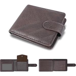Wallet for men Slim RFID Leather 2 ID Window, mens wallets leather, billeteras de hombres, Anti-Theft Band (B-Brown)