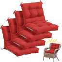 Marsui 4 Pcs Outdoor Indoor High Back Chair Cushions Patio Furniture Tufted Pillow with Ties All Weather Replacement Outdoor Rocking Chair Cushions, 42 x 21 Inches (Red)