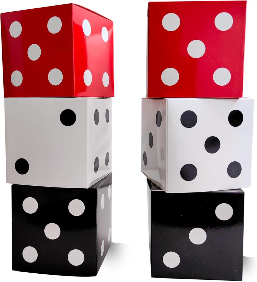 6Pcs Dice Favor Boxes 12 x 12 x 12 Inch Casino Theme Party Decorations Dice Boxes Bulk for centerpieces Casino Birthday Party Decorations Boxes Large Dice Box for Las Vegas Party 3 Color