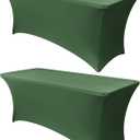 Obstal 6ft Blackish Green Stretch Spandex Table Cover for Standard Folding Tables - Universal Rectangular Fitted Tablecloth Protector for Wedding, Banquet and Party, 72L x 30W x 30H Inches, 2pc