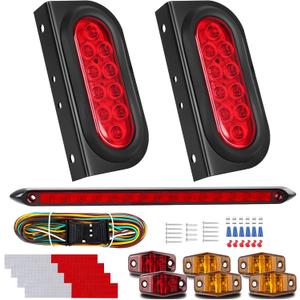 LIMICAR 6 Inch Oval Trailer Lights, Trailer Light Bracket with Light Bar and Wiring, 2PCS Waterproof Stop Brake Backup Reverse Lights for Boat RV Truck