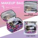 Plush Travel Makeup Bag Toiletry bag for Women Soft Fluffy Cosmetic Bag Portable Foldable (Rainbow Leopard)