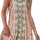 Summer Dresses for Women Beach Boho Sleeveless Vintage Floral Flowy Pocket Tshirt Tank Sundresses L