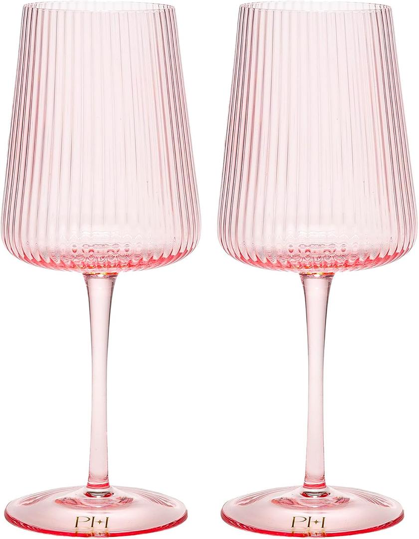 Paris Hilton Ribbed Wine Glass, Elegant Fluted Glassware, Perfect for Red Wine or White Wine, 1 18-Ounce, Pink