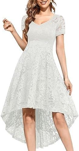 MUADRESS Women Floral Lace Bridesmaid Party Dress High Low Hem V Neck Formal Dresses for Wedding, Cocktail, 2XL