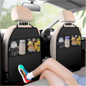 2PCS Back Seat Cover for Kids, Anti-Slip Design Kick Mats Back Seats Protector with 2 Storage Mesh Pockets for Cars, Easy-to-Clean Backs of Seats Protector for Kids Feet Car Seat