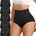Women's Cotton High Waisted Underwear Stretch Panties Full Coverage Postpartum Soft Briefs Breathable 5 Pack (X-Large, Black)