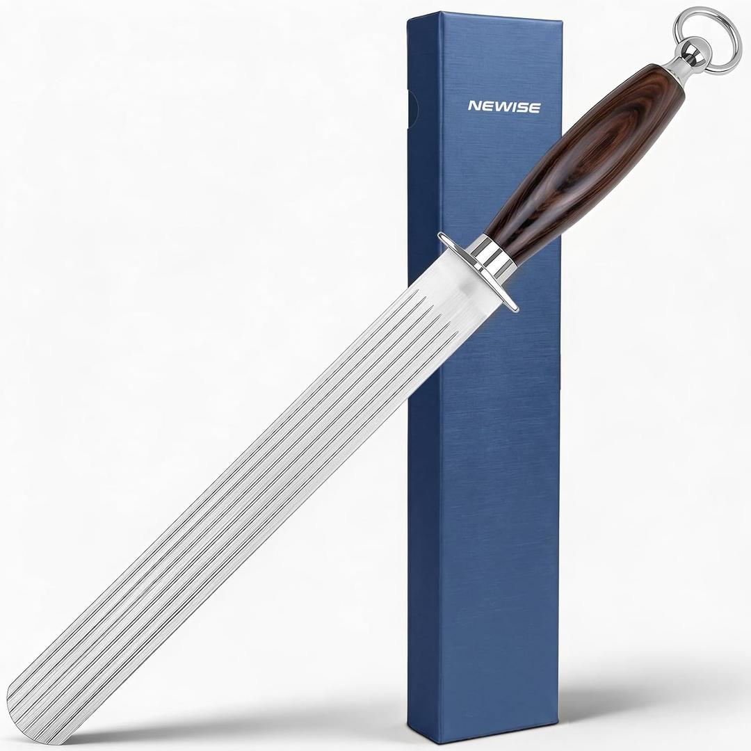 Honing Rod, 12 Inch Heavy - Duty Kitchen Knife Sharpener Rod, Wide & Flat Japanese High - Carbon Knife Sharpening Steel Featuring 6 Milling Grooves, Ergonomic Handle（68±2 HRC）