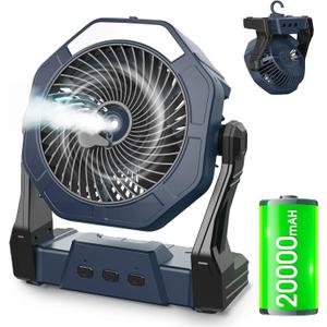 Ausic Misting Fan Portable, [Max 70H Runtime] 20000mAh Outdoor Cooling Fans for Patio, Water Spray Fan with Led Light, Beach Travel Camping Essential, 8 Inch Battery Operated Rechargeable Fans (Grey)