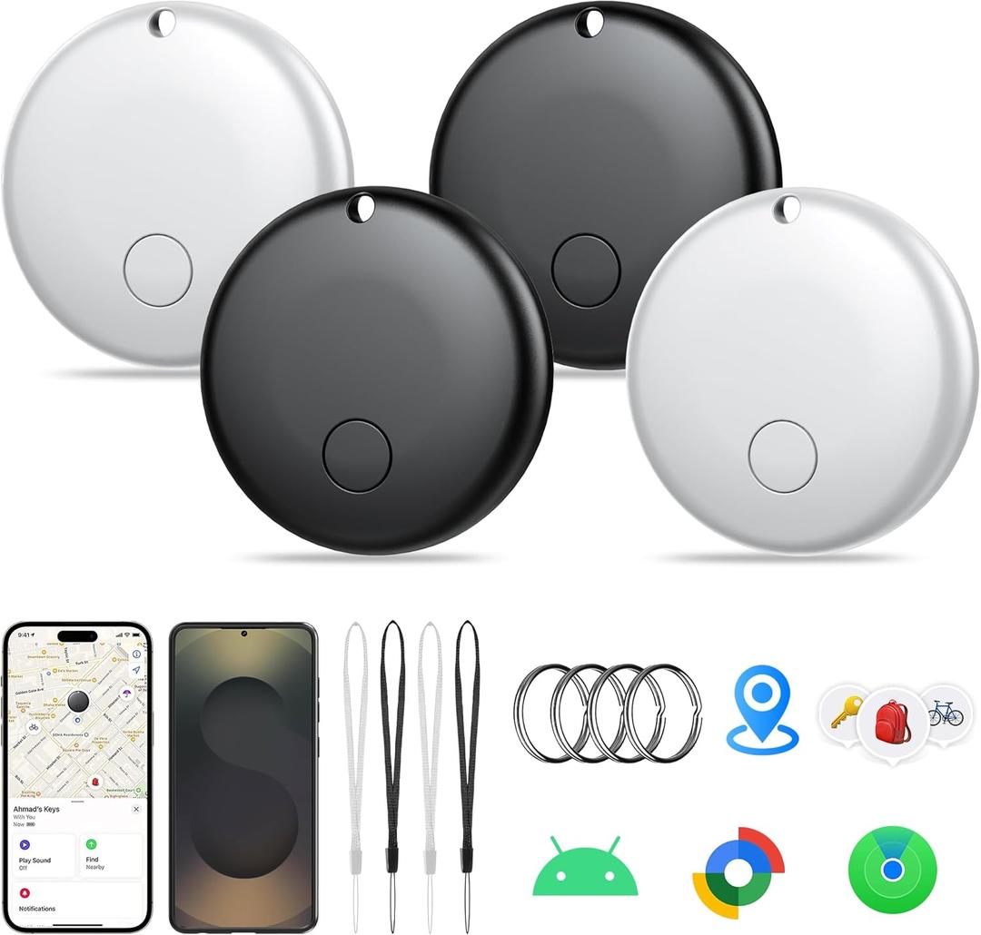 Air Tracker Tag for Android & iOS,Smart Tags-4 Pack,Dual System Bluetooth Luggage Tracker Works via Apple Find My or Google Find Hub,Item Finder for Backpack,Key,Travel & Commute (White/Black, 4 Pack)