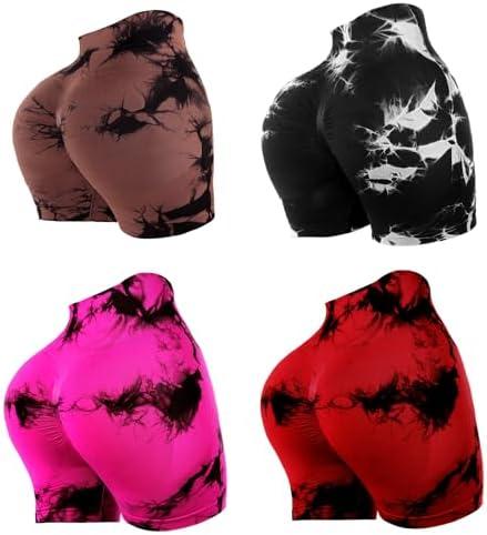 Mumucove 4 Piece Women Workout Shorts Tie Dye High Waist Butt Lift Shorts Tight Women Workout Gym Yoga Sports Shorts, Size: S