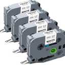 Label Maker Tape TZe-231 TZe231 Compatible with Brother P-Touch Label Tape TZe TZ Tape 12mm 0.47 Laminated White 1/2 Inch Ptouch Refill for PT-H110 D220 D210 1280 1290 1880 2040, Black on White 4-Pack