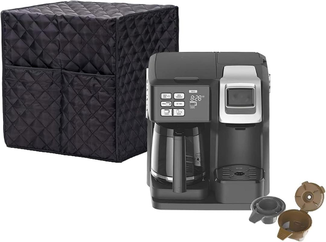 SHANGSKY Coffee Maker Cover for Keurig K Duo and Coffee Machine Dual Brew, Universal Waterproof Cover for Kitchen Appliances, Anti-impact Cotton Dust Cover with 2 Pockets, 12.6''Wx12.2''Dx14.2''H