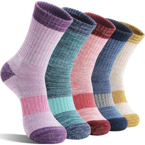 Merino Wool Hiking Socks Thermal Warm Winter Cozy Cushioned Moisture Wicking Crew Socks for Women 5 Pairs, Large