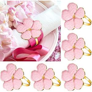 Patelai 24 Pcs Pink Flower Napkin Rings Set, Holiday Floral Napkin Ring Holder Gold Serviette Buckle Gift for Wedding Birthday Daily Party Banquet Luncheons Dinner Table Decor and Daily Use