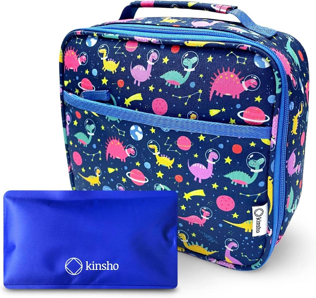 Lunch Box for Kids with Ice Pack, Boys Lunch-Box Insulated Bag for Toddlers Kids Baby Boy Daycare Pre-School Kindergarten, Large Snack Container Boxes for Kid Lunches, Bento Bag, Blue Space Dinosaur