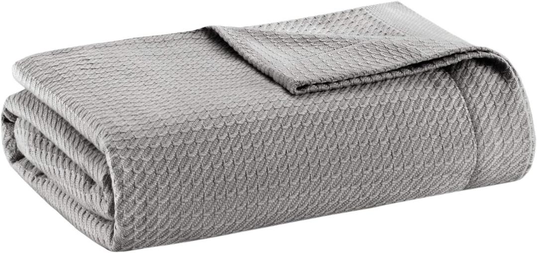 Madison Park Egyptian Cotton Luxury Blanket Grey 108x90 King Size Knit Premium Soft Cozy 100% Cerified Egyptian Cotton For Bed, Couch or Sofa