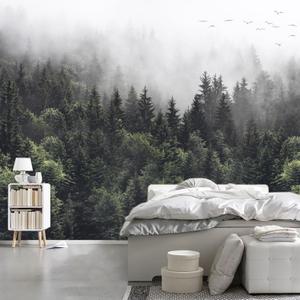 WFBHUA-Foggy Forest Woodland Wallpaper Green Nature Landscapes Wall Murals for Bedroom Living Room(Not Peel and Stick) (106" x 70", Art Wall-12)