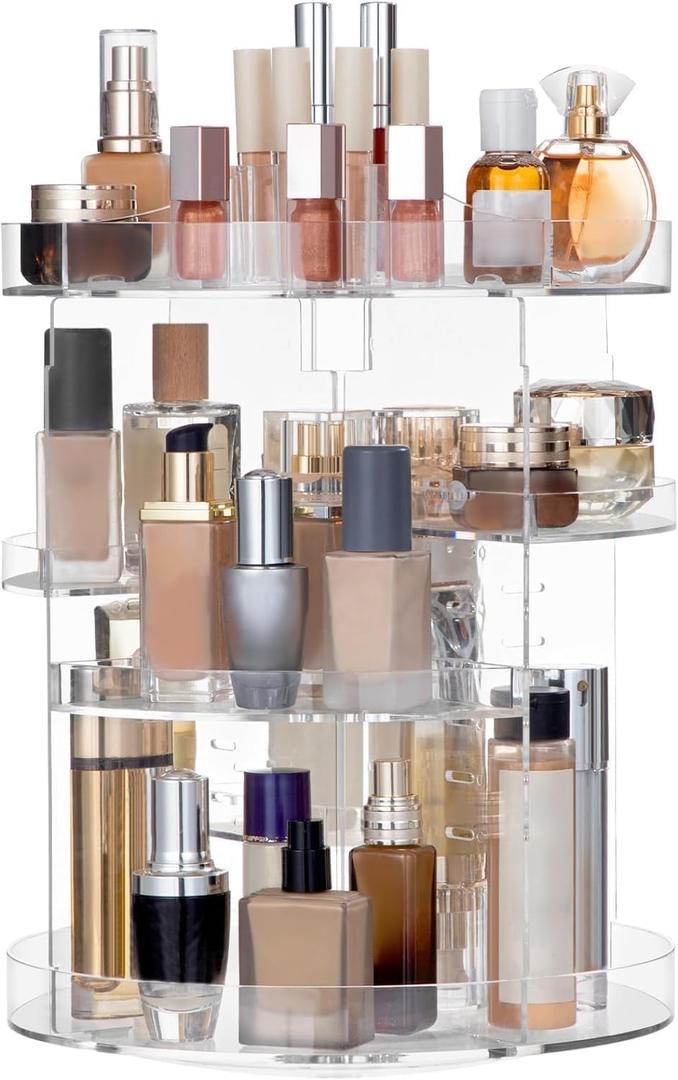 HBlife 360 Rotating Makeup Organizer Plus Size Adjustable Carousel Large Capacity Revolving Perfume Organizer Skincare Organizers Cosmetic Storage Spinning Holder for Vanity, Clear